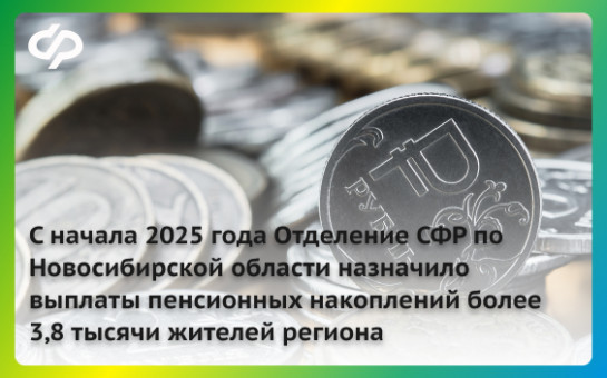 С начала 2025 года Отделение СФР по Новосибирской области назначило выплаты пенсионных накоплений более 3,8 тысячи жителей региона